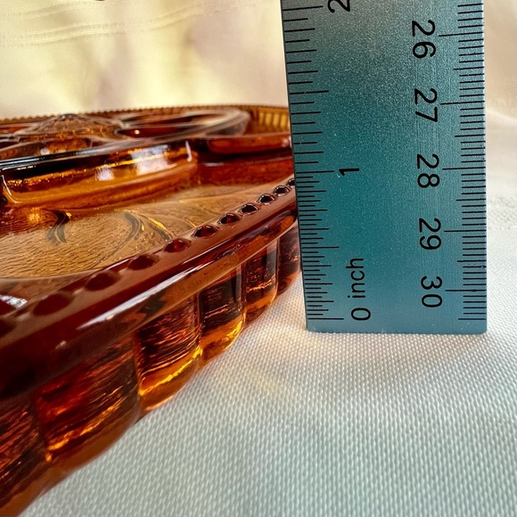 Egg Plate Relish Plate Round Amber Pebble Leaf by Indiana Glass VTG Discontinued - Picture 10 of 11